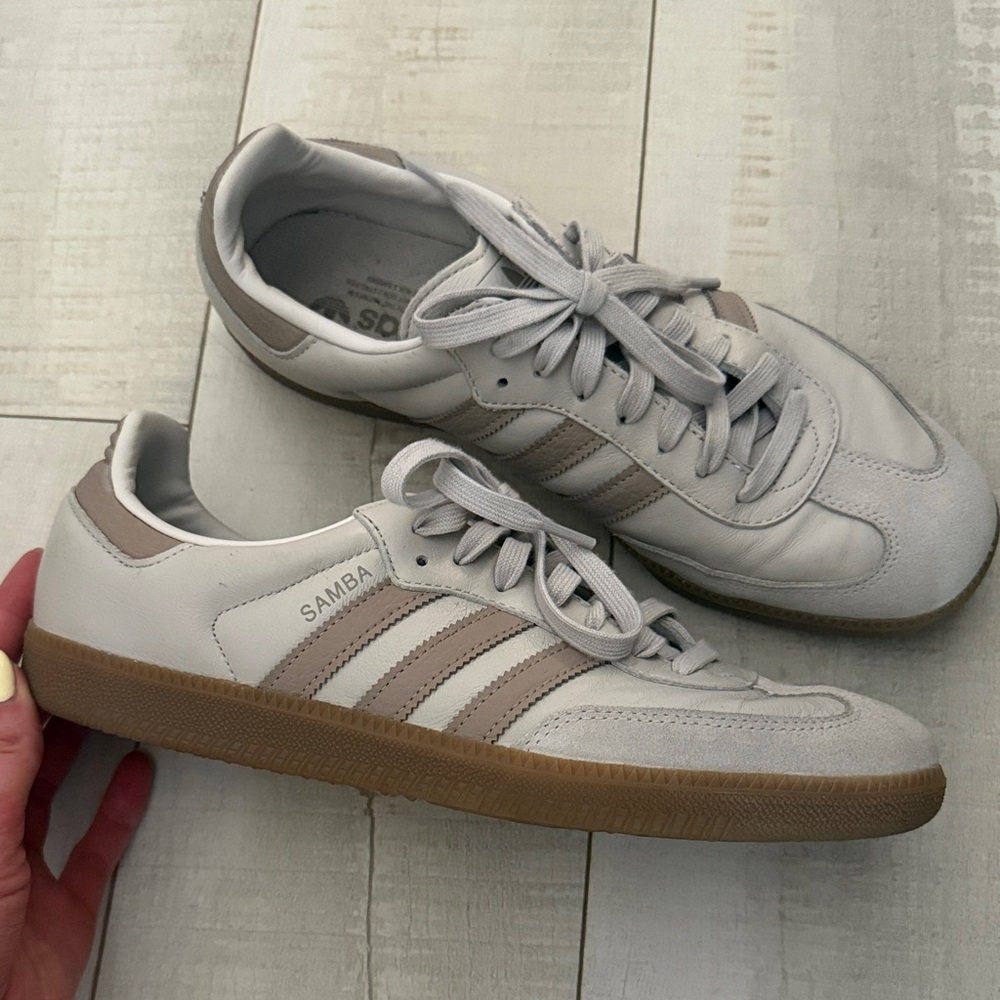 Samba White and Light Beige Samba Sneakers with Gum Sole